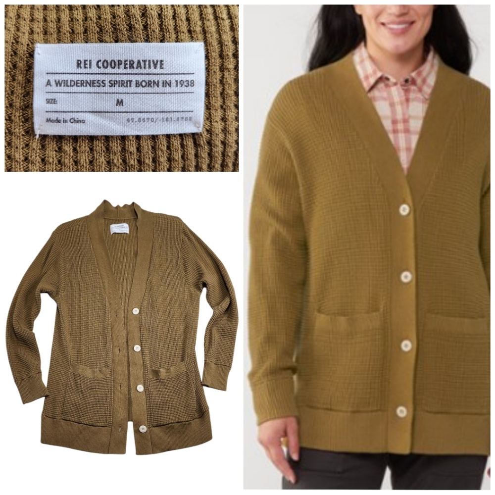 REI Co-op Wallace Lake Cotton Cardigan Womens Sz Medium Mossy Green